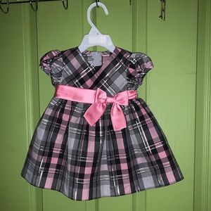 EUC Bonnie Baby pink and gray plaid girls dress